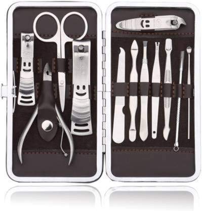 TR Craft 12 In 1 Professional Manicure Pedicure Kit | Luxury Nail Grooming Set With Designer Leather Case (Stainless Steel, Silver)-image-14