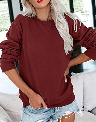 Bingerlily Womens Casual Long Sleeve Sweatshirt Crew Neck Cute Pullover Relaxed Fit Tops (Wine Red,Large) #TOP1