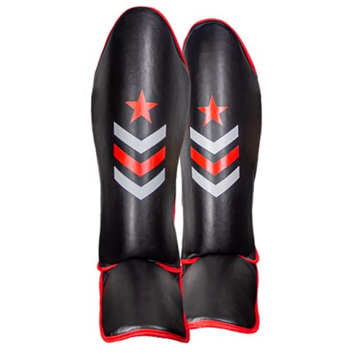Revgear Premier Deluxe Shin Guard | Durable Lightweight Shin Guards for Any Level | Mixed Martial Arts (MMA) Kickboxing or Muay Thai (Black/Red, Large)
