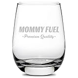 Integrity Bottles, Mommy Fuel, Stemless Wine Glass, Handmade, Handblown, Hand Etched Gifts, Sand Carved, 16oz
