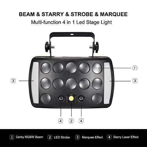 Dj Light Party Light, Olaalite Stage Light 4-In-1 With Rgbw Derby Beam, Led Strobe, Red Green Starry And Marquee Effect Light, Perfect For Wedding Bar Club Disco Party Festival Stage & Dj Lighting #TOP3