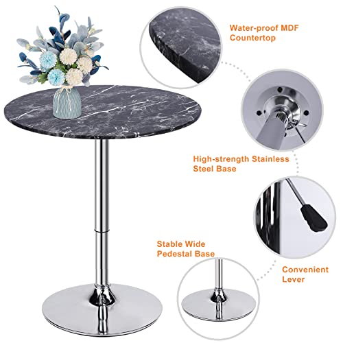 Waktavel Round Marble Bar Table, Adjustable Height Breakfast Coffee Table 360° Swivel Pub Table High Cocktail Counter For Dining Room Kitchen Living Room (Black) #TOP3