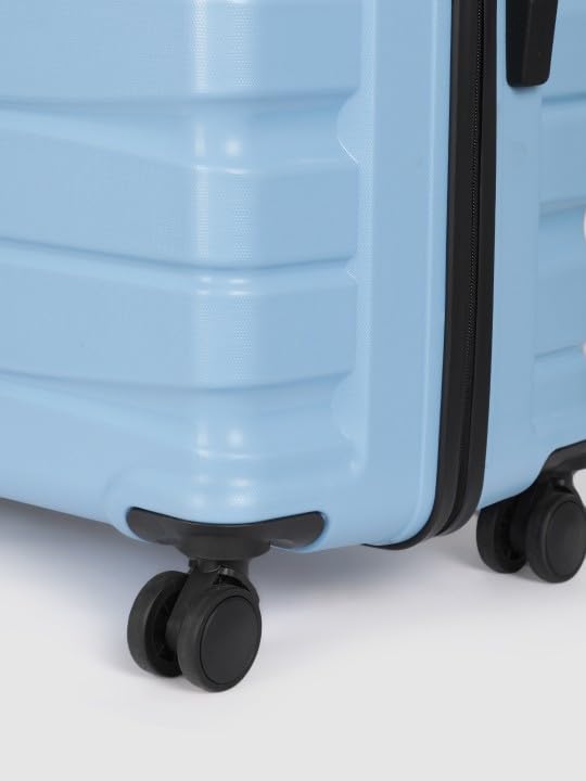 Image of Teakwood Large Check in Size 8 Wheels Trolley Bag, Hard Cabin with Zipper Closure, Adjustable Push Button & Cross Side Strap, TSA Lock System 360 Degree (Large Check in Size, Powder Blue)
