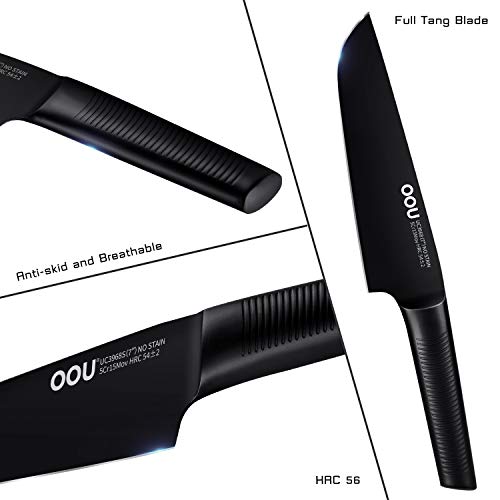 Chef Knife, OOU Pro Kitchen Knife 7 Inch Chef Knife, High Carbon Stainless Steel Chef Knife with Ergonomic Handle, Ultra Sharp to Cut Meat Veggies, Black Oxidation for Anti-Rusting (7 chef knife)