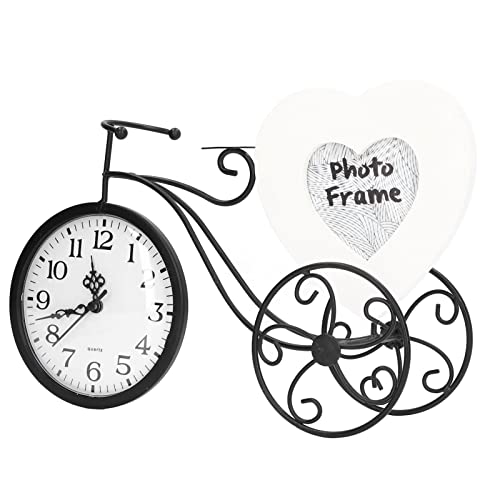 Tyenaza Decoração de relógio de mesa de bicicleta vintage, decoração de moldura de fotos relógio de