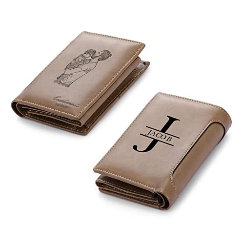 Jeweidea Engraved Name Alphabet Leather Wallet for Mens Personalized Letter Photo Bifold Wallet with a Card Holder RFID Blocking Coin for Husband Father Boyfriend for Christmas Birthday (Style 6)
