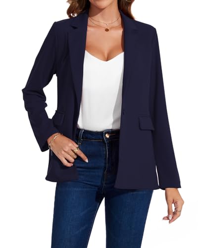 MINTLIMIT Womens Blazer Notched Lapel Button Front Jacket Suits with Pockets Formal Work Office,Navy Blue,S 5