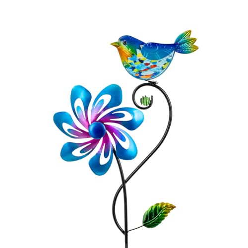 Viterlight Wind Spinners Outdoor, Kinetic Metal Wind Spinner, Decorative Glass Bird Windmill Waterproof Pinwheels for Yard and Garden Decor