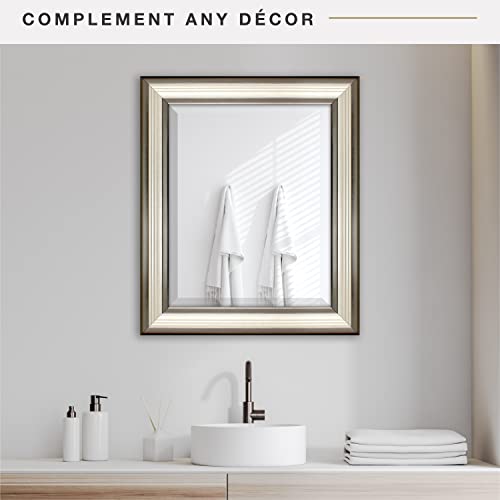 Image of MCS 21x25 Large Wall Mirror, Silver Frame & Beveled Detail Mirror, Vertical & Horizontal Wall Hanging Mirror for Bathroom, Bedroom & Livingroom