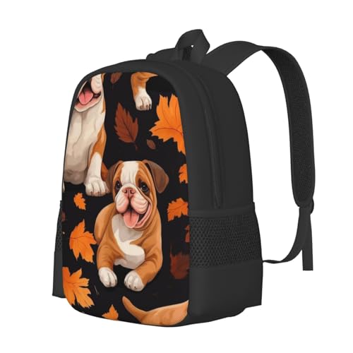Commuter Unisex Bulldog Autumn Leaves Backpack Spacious Compartments for Work Essentials Casual Outings & Trips 17 Inch2