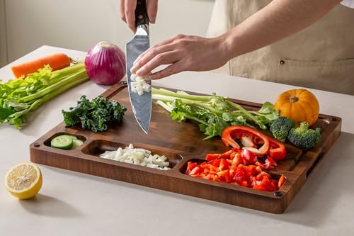 Image of THETCHRY Walnut Wood Cutting Boards for Kitchen, End Grain Chopping Board Double Sided, Large Cutting Board with Handle, Charcuterie Butcher Block for Meal Prep & Serving with Gift Box, 17 inchx13 inchx1 inch