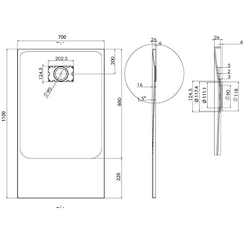 Grg Piatto Doccia 70x110x2,6 CM Rettangolare