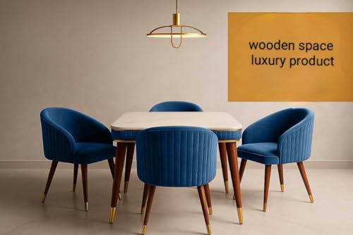 Image of WOODEN SPACE Majestic 4 Seater Wooden Dining Table Set | Urban Marble Top Dining Table with Chairs for Dining Room & Kitchen (Brown 1)