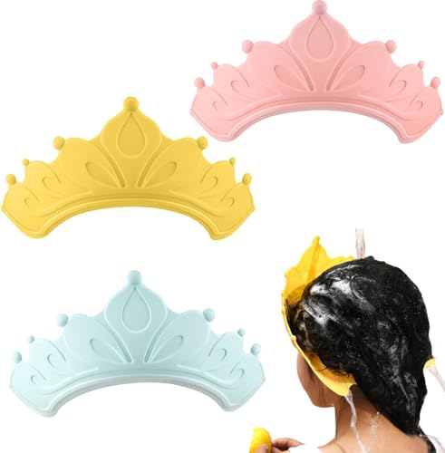 WADY 3 Piezas Gorro de Ducha para bebé, Gorro de Ducha para Niños, Gorro de champú en Forma de Corona, Suave y Ajustable,...