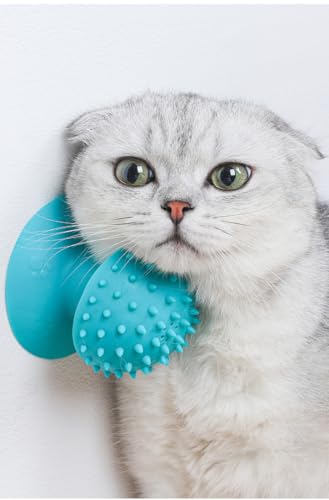Image of Cat Grooming Supplies for Indoor Pets - Furminator for Cats with Suction Cup - Cat Face Scratcher with Holes for Catnip - Thermoplastic Rubber Corner Brush for Cats Kittens Hamsters (Without Catnip)