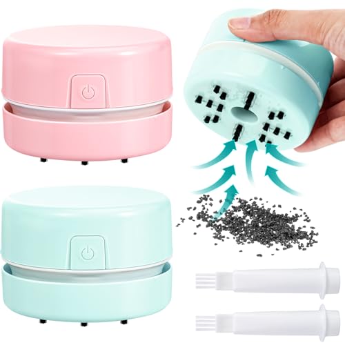 Honoson 2 Pcs Diamond Painting Tool Drill Quicker Picker for Spilled Diamonds 5d Painting Accessories Vacuum Cleaner Mini Table Desktop Sweeper Organizer Clean Art Beads Crumb(Pink, Green)