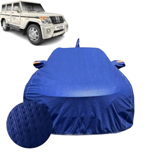 Image of Car Cover for Mahindra Bolero SLX (2011-2020) | 100% Waterproof Cover with Reflective Mirror Pockets | Dustproof, Scratchproof, Heatproof Bolero SLX Car Cover |Soft Cotton Lining| Blue