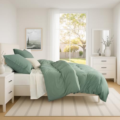 Duvetnova Bettwäsche 135x200 4teilig Superweiche Vorgewaschene Mikrofaser Baumwollähnlich ÖKO-TEX 2 Bettbezüge 135 x 200+2 Kissenbezüge 80x80-alle mit Reißverschluss Bettwäsche Salbeigrün Grün