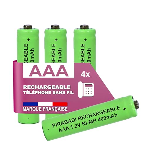 4 Piles Rechargeable 400mAh 1,2V NI-MH | AAA LR03 LR3 R03 R3 H03 H3 | Compatible Remplacement TÉLÉPHONE Fixe sans Fil pour Philips PANASONIC GIGASET ALCATEL...