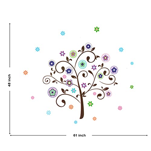 Image of Art Street Wall Stickers for Home Decor Modern Tree with Multi Color Flowers Wall Decal Vinyl Stickers for Living Room and Wall Decoration (48 x 61 Inchs, Multi)