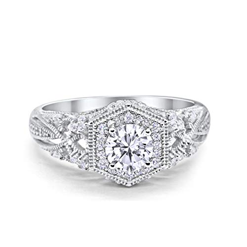 Simulated Cubic Zirconia Size-6 Fancy Art Deco Wedding Engagement Bridal Ring Solid Round CZ 925 Sterling Silver