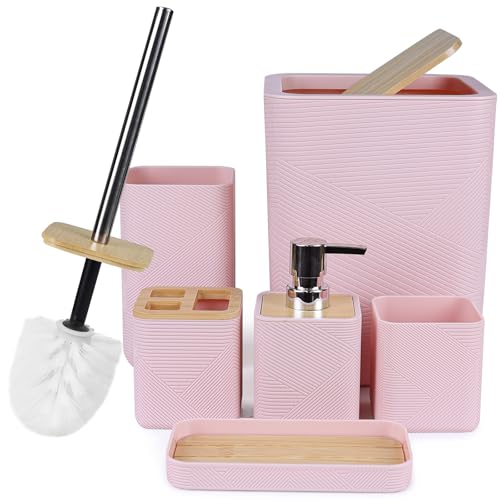 CERBIOR Bathroom Accessories Set 6 Piece Bamboo Bath Ensemble Includes...