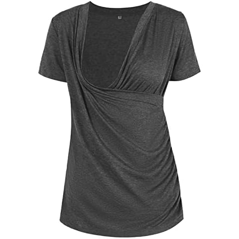 Liu & Qu Womens Maternity Nursing Tops Short Sleeve Breastfeeding Shirts Heather V Neck Clothes Cover