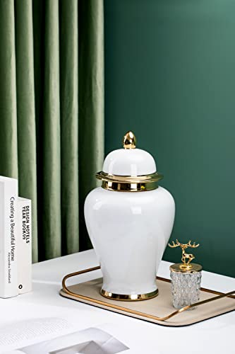 Galouro White Ginger Jar With Gold Trim, Ginger Jar Vase Decor For Centerpiece Table Decorations,Living Room Decor, Shelf Decor,15Inches #TOP4
