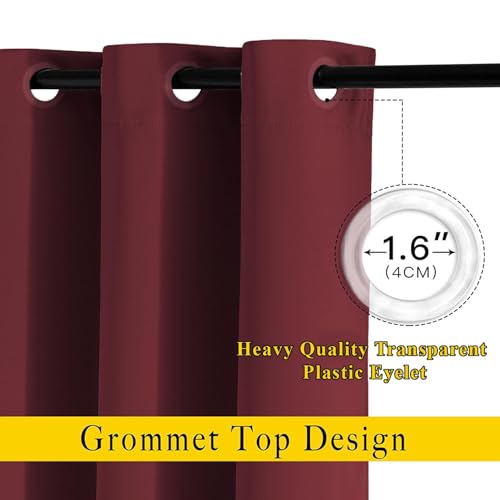 Image of HUTI Home 100% Blackout Door Curtain for Home | Heavy Solid Polyester Eyelet Curtain for Complete Light Blocking | Maroon | 7 Feet (120 x 213 cm) | Set of 2