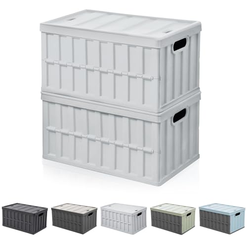 Brodio【収納力UP】コンテナ ボックス 折り畳みコンテナ 64L*2個 大型 収納ボックス 蓋付き「7秒で組立簡単」収納ケース 積み重ね 折りたたみカゴ 大容量 取っ手付き 多機能 屋外収納 家庭用 衣類 書類収納 車用 コンテナ ボックス キャンプ