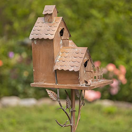 Large Copper Colored Multi-Birdhouse Stakes, Room For 4 Bird Families In Each (Houses Facing Multiple Directions) #TOP4
