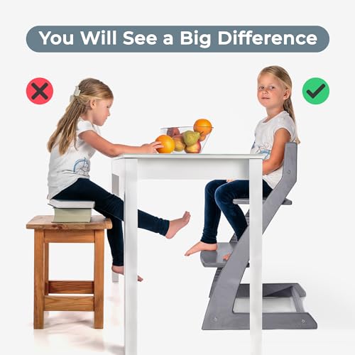 Image of FORNEL Grey Wooden High Chair for Toddlers | The Grow-with-Me Adjustable Chair for Modern Farmhouse & Scandinavian Kitchens | Premium European Style Convertible Seat