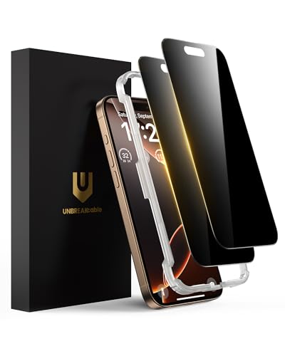 UNBREAKcable Privacy Screen Protector for iPhone 16 Pro, Anti-Spy Shatterproof Tempered Glass [True...