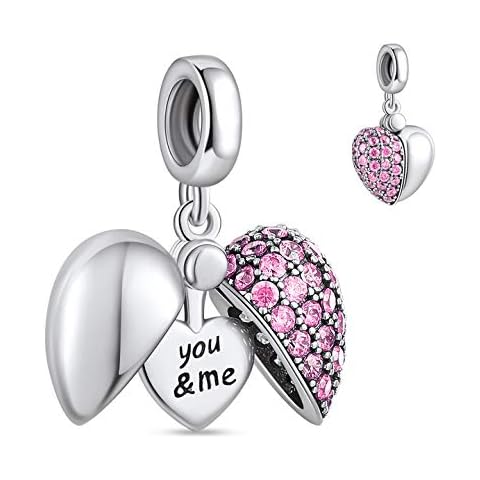 NINGAN Love Heart Charm with Cubic Zirconia Cover