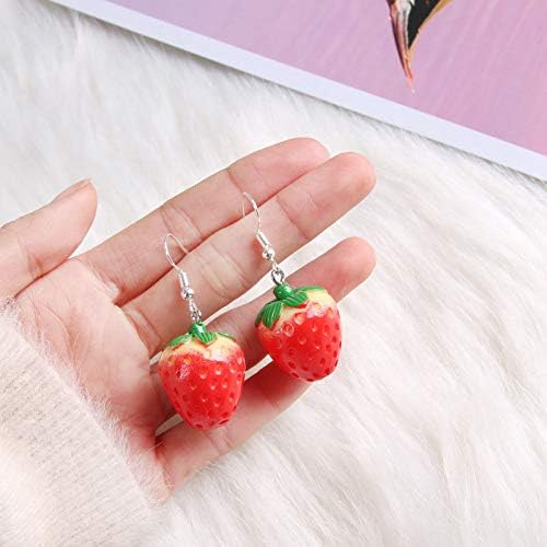Cute Red Strawberry Dangle Drop Earrings Simulated 3D Fruit Strawberry Earrings Sweet Strawberrys Resin Earring Birthday Party Christmas Halloween Jewelry for Women - Image 5