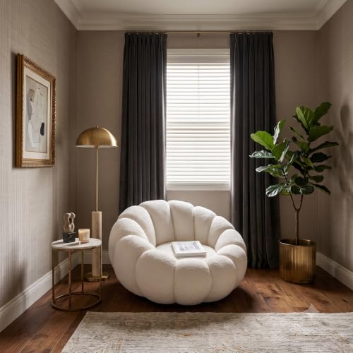 Image of CRAFTCITY Pumpkin Style Wooden Sofa, Contemporary Modern & Cozy Accent Chair for Living Room (Beige, 1 Seater Chair)