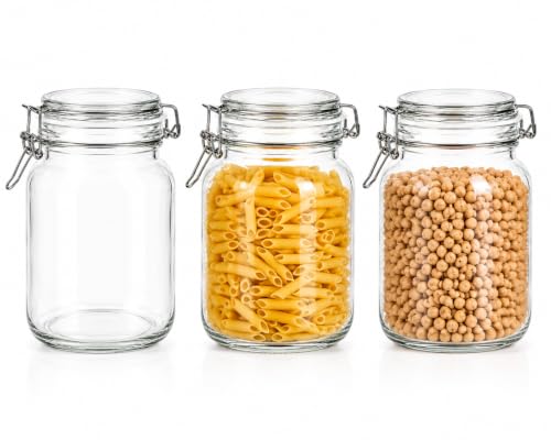 Image of Vasukie 1500ML Glass Jars With Airtight Leak Proof Lids | Wide Mouth Storage Canister Jars Perfect for Kitchen Canning, Dry Food, Spices, Pickle, Coffee, Tea, Snacks, Sugar, and More (Pack Of 3)