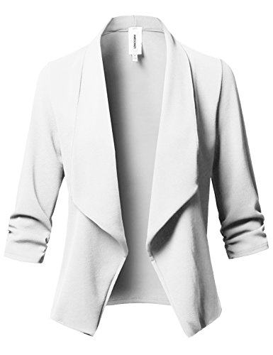 Stretch 3/4 Gathered Sleeve Open Blazer Jacket Offwhite S #TOP1