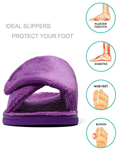 Image of SOLLBEAM Fuzzy House Slippers With Arch Support Orthotic Heel Cup Sandals For Women
