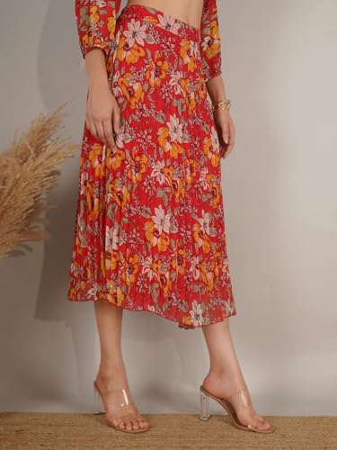 Image of NUEVOSDAMAS Floral Printed Pleated Navy /Multi Skirt