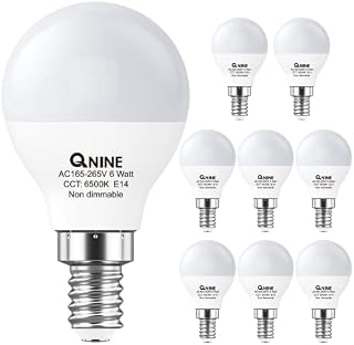 QNINE 8-Pack Cool White E14 LED Light Bulb, 6W (60W Equivalent), 540lm, 6500K, SES Golf Ball Bulb, Small Edison Screw Bulb, Non-Dimmable