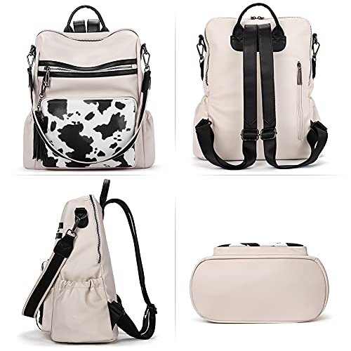 Image of CLUCI Backpack Purse for Women Fashion Leather Designer Travel Large Ladies Shoulder Bags with Tassel, Off-white Milk Pattern, Large,