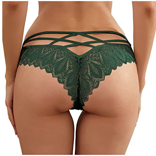 Sexy Underwear for Women Seamless Plus Size Lace Criss Cross Bikini Underwear No Show Invisible Briefs Cheeky Panties Green