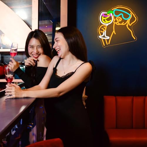 Image of Dachshund Cocktail Neon Sign for Wall Decor Dog Drinking Cocktail Neon Light Bar Led Sign Pet Noen Light Sign for Bar Wine Cellar Dog Kennel Pet Store Decoration