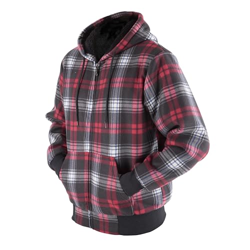 Image of TanBridge Plaid Flannel Hoodie Sherpa Fleece Lined Shirt Jacket Cotton Hoodies Zip Up Winter Warm Coat