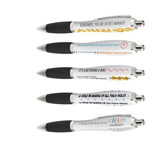 ANINKABOVE Chaos Coordinator Gifts - Funny Manager Pen 5 Pack – Snarky Ballpoint Pens– Sarcastic Office Gift for Manager – Motivational Pen Set