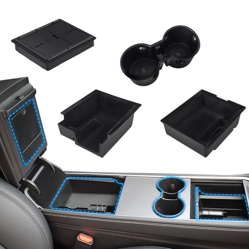 4PCS for Tesla Model 3/Y 2021-2024 Centre Console Organiser Armrest Hidden Storage Box Car Interior Flocked Hidden Cubby Drawer Non-Slip & Vibration Drink Holder Tesla Interior Accessories A