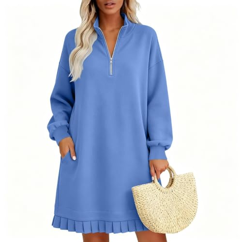 Lazduis Sweatshirt Dress Women Quarter Zip Long Sleeve Casual Tunic Dresses - image 7