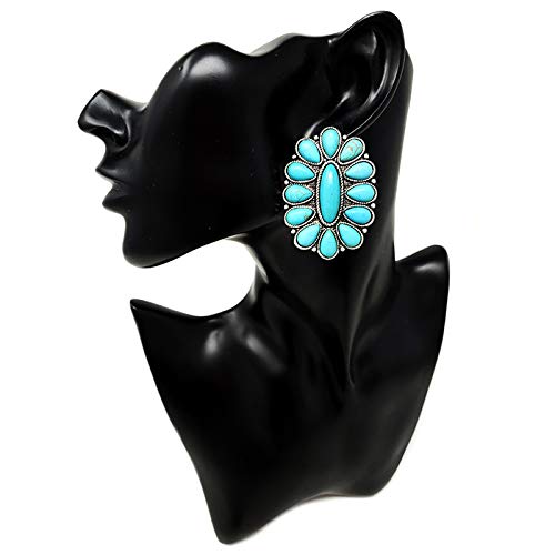 Western Turquoise Oval Post Earrings Squash Blossom Boho2