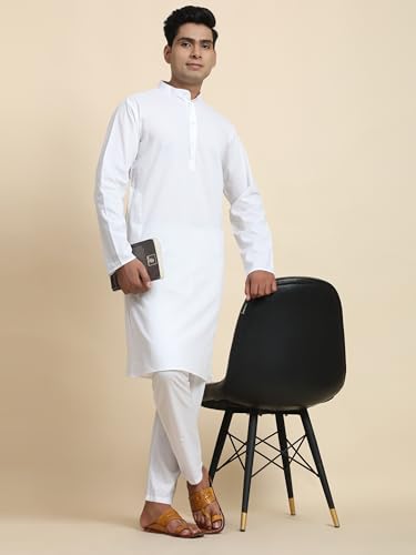 Image of Men's Cotton Solid Dress Long Kurta Regular Fit Casual